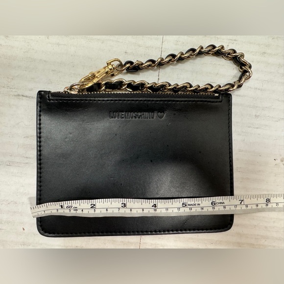 Love Moschino Black Leather Bag Organizer/Pouch Chain Zipper:  Makeup, Etc., NNT - Picture 5 of 6